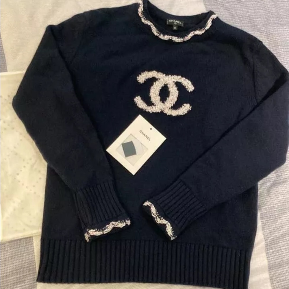 Auth CHANEL Receipt 2021 Logo CC Sweater Pullover